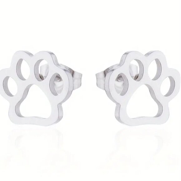 Paw Print Stainless Steel Stud Earrings #1365 - Picture 5 of 7